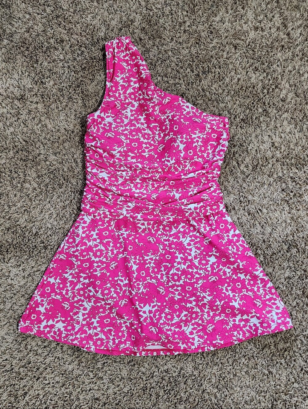 JCrew One Shoulder Asymmetrical Neck Ruched Bodice Fit & Flare Swim Dress Medium - Picture 5 of 9